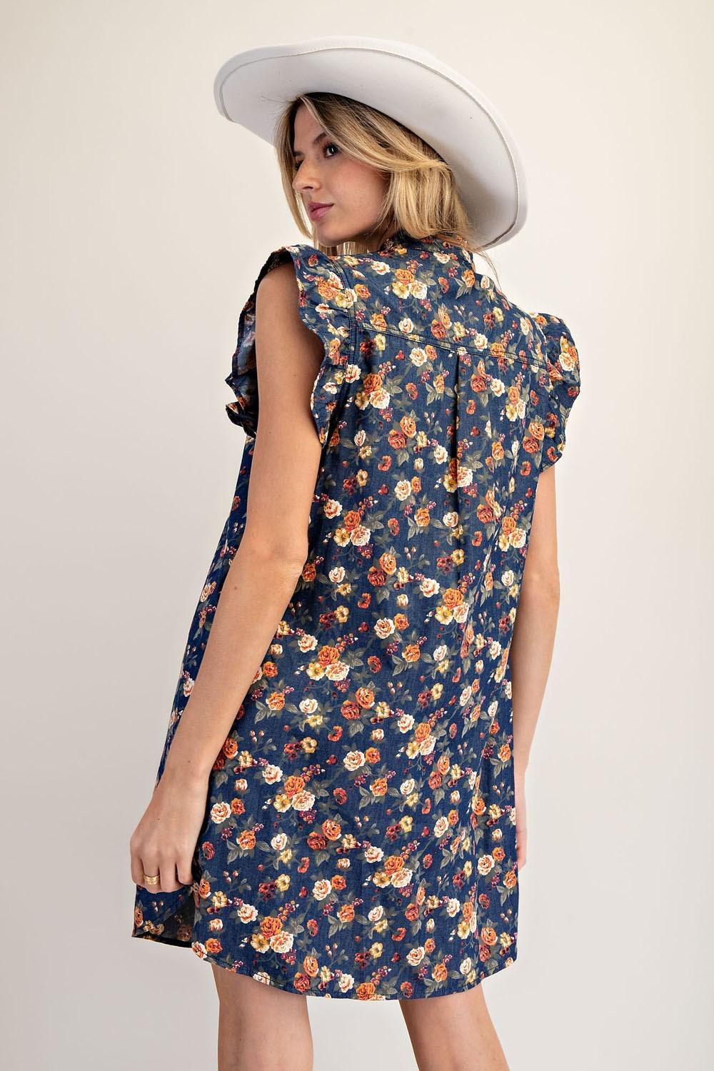 ee:some Mineral Washed Floral Flutter Sleeve Mini Dress