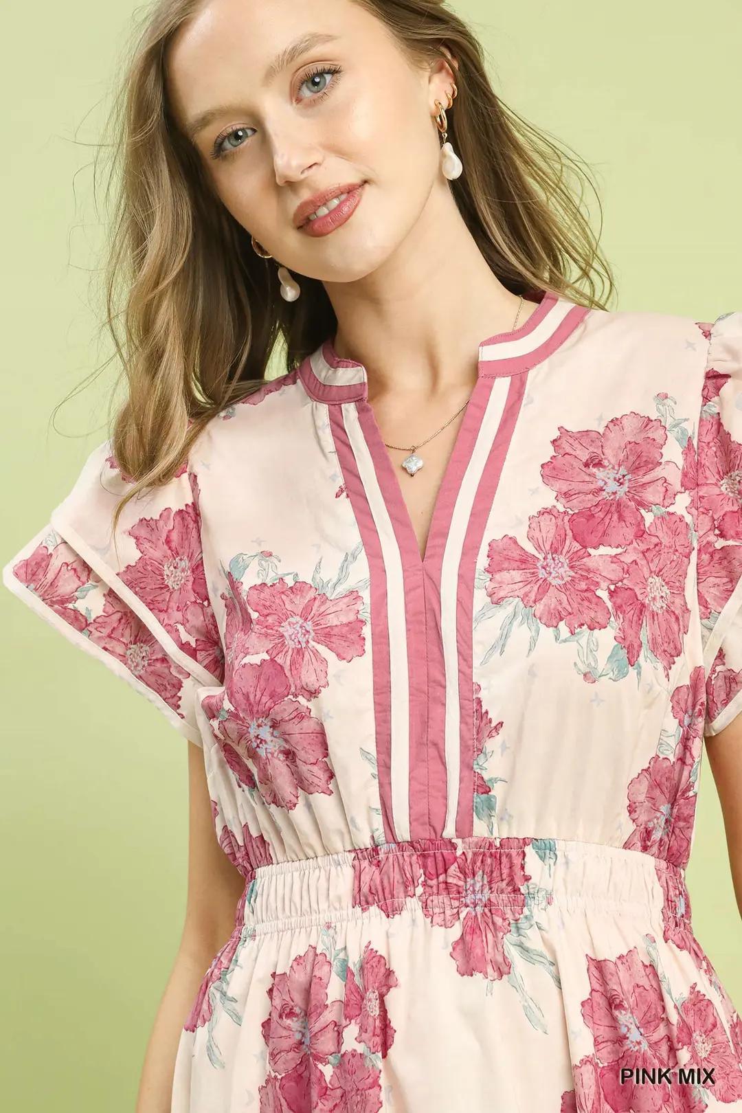 UMGEE Floral Flutter Sleeve Midi Dress