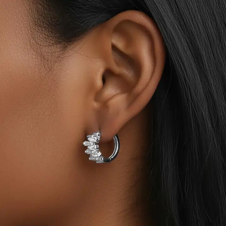 Stone Cluster Mini Huggie Hoop Earrings