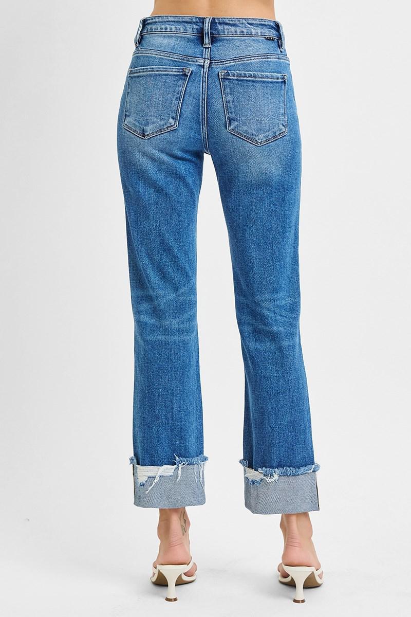 RISEN RDP5877 HIGH RISE CROP STRAIGHT CUFFED JEANS