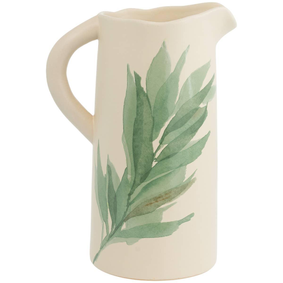12.25" Tall Leaf And Stem Ceramic Pitcher