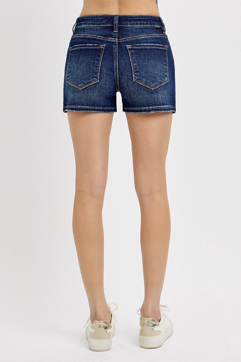 RISEN RDS6287 HIGH RISE PATCH POCKET SHORTS DARK WASH