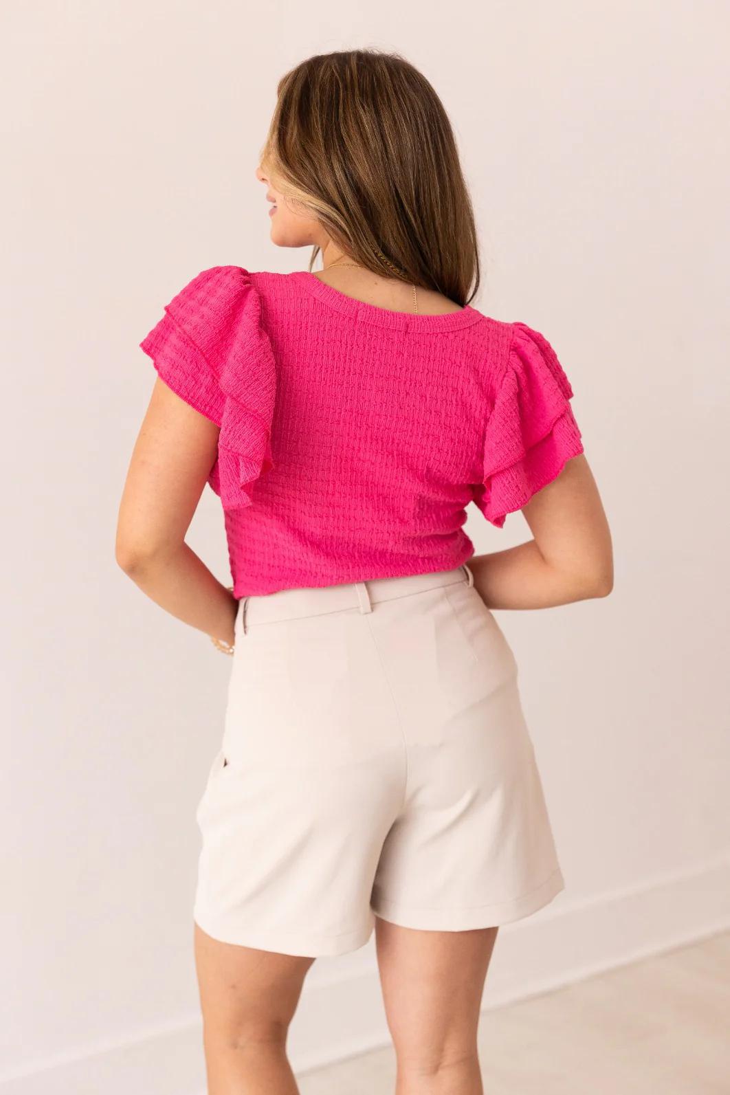 G&E 7959 Flutter Sleeve Top in Black