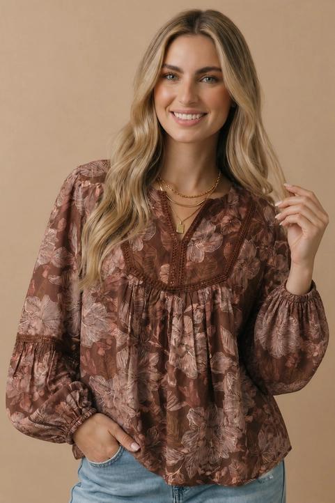 Floral Crochet Trim Babydoll Blouse