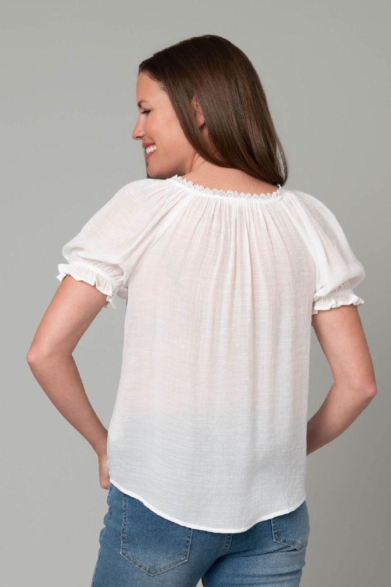 Floral Embroidered Tissue Faille Peasant Top