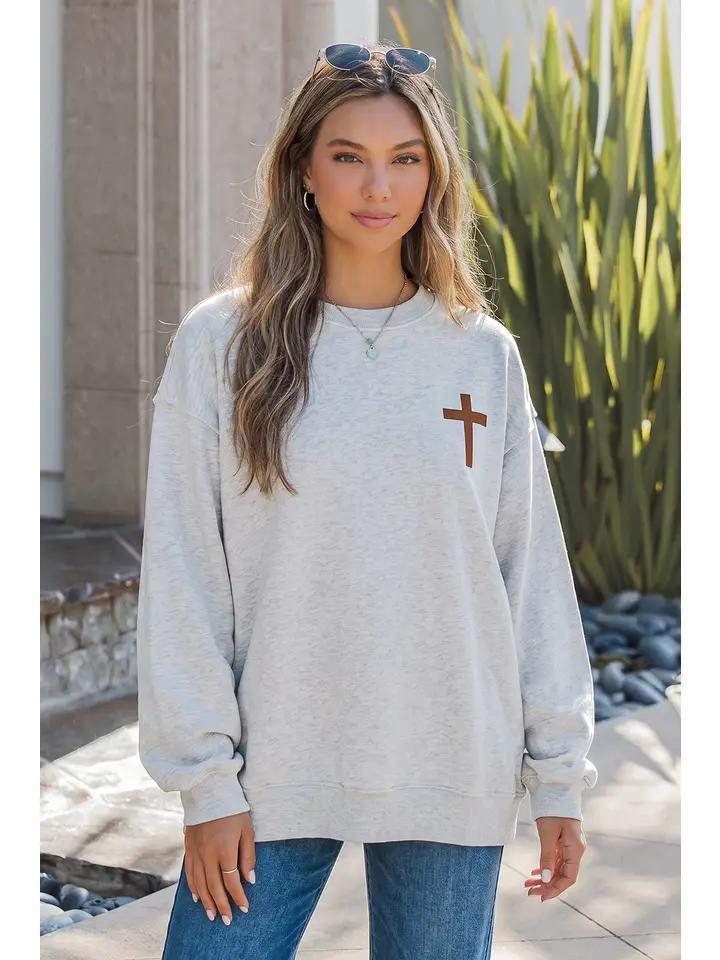 Christian Faith Print Mock Neck Sweatshirt Reversible