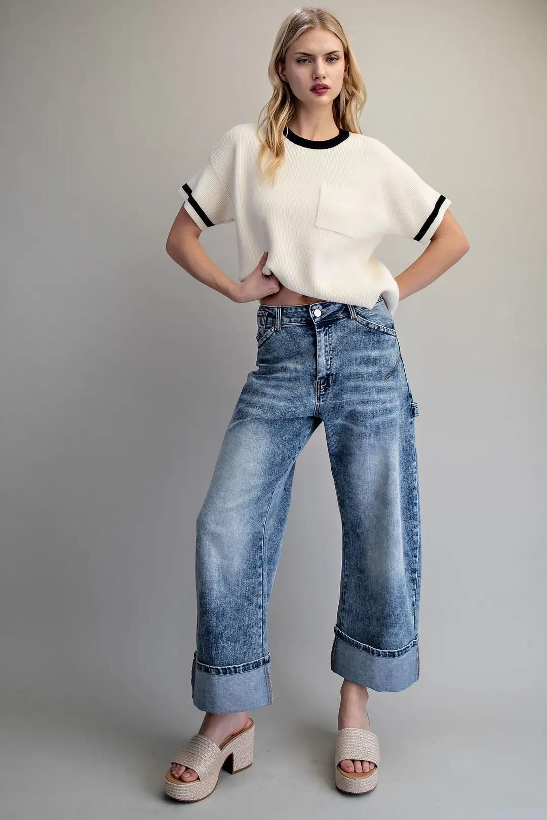 EE:Some Zipper Front Rolled Up Hem Pants