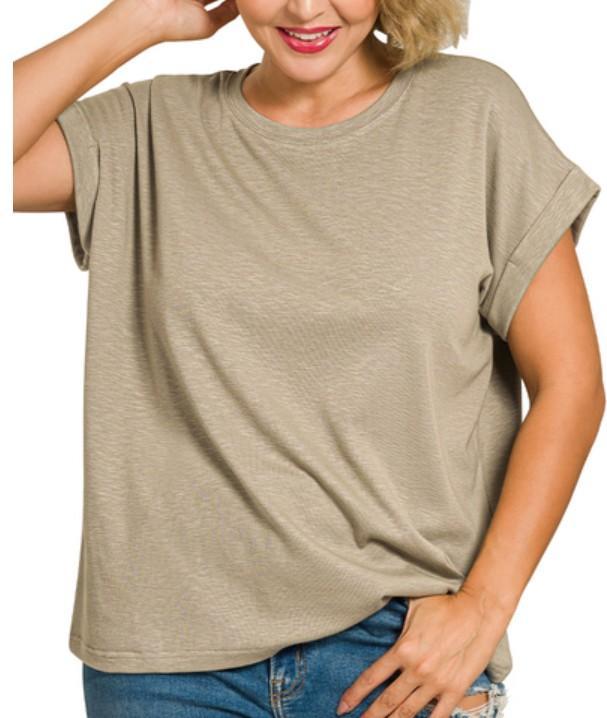Zenana PLUS Cotton Modal Slub Rolled Sleeve Tee