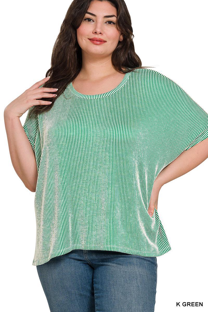 Zenana 8391A Ribbed Striped Oversized Top