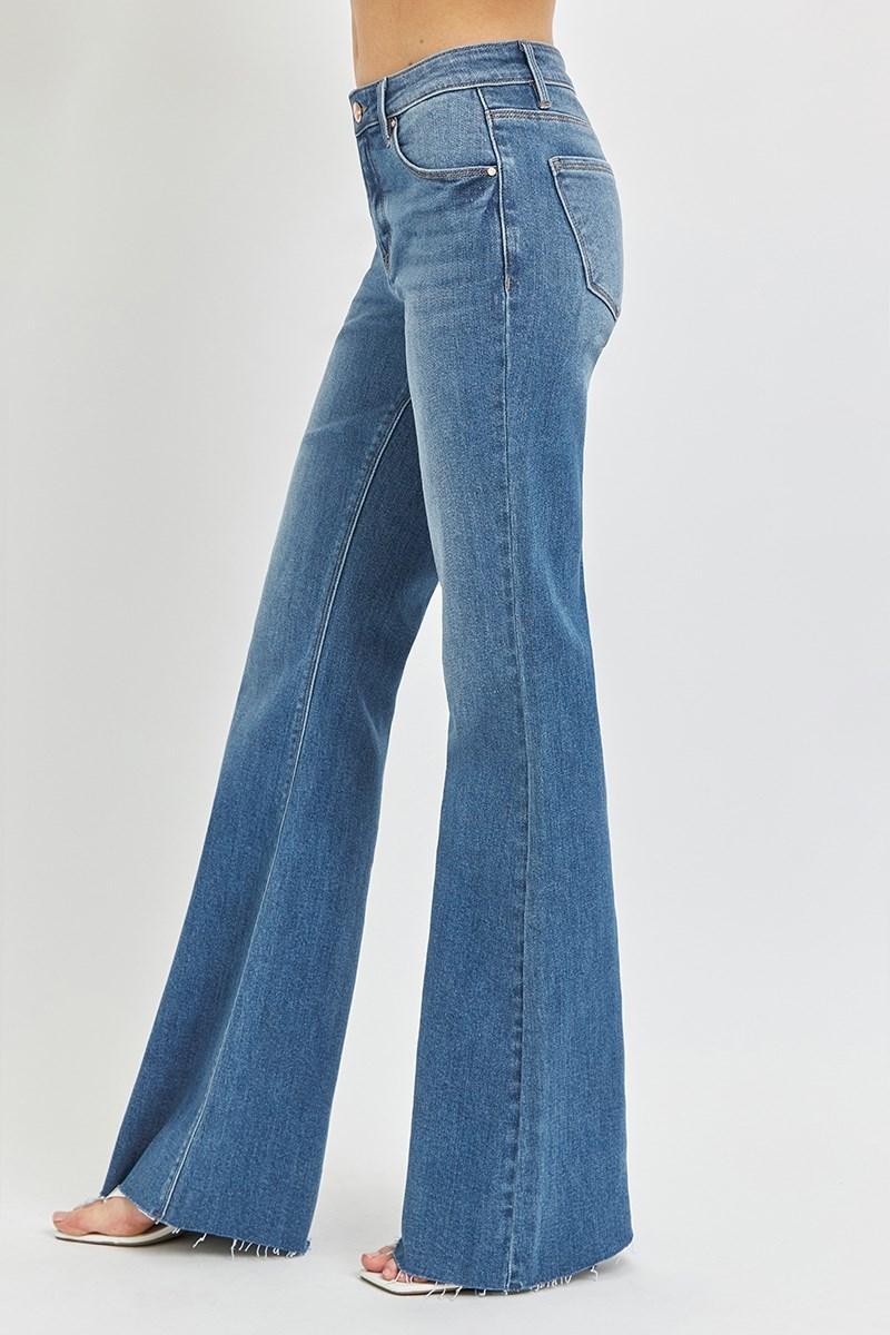 RISEN JEANS RDP5835 MID RISE FLARE RAW CUT HEM JEANS