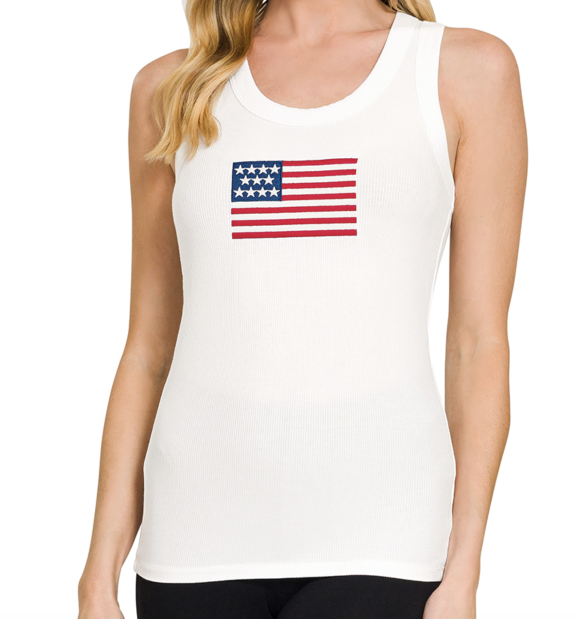 Zenana Ribbed american flag scoop neck tank top