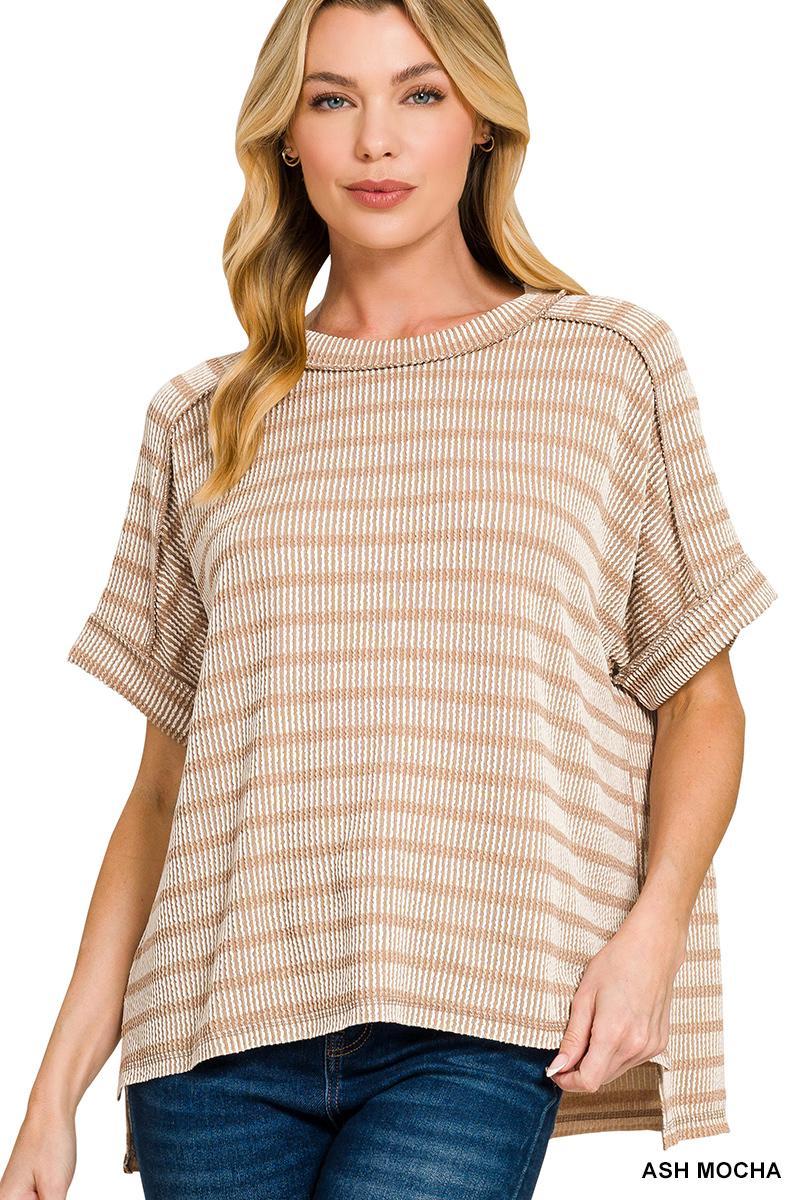 Zenana #RTL-8627A5 Raised Rib Striped Top