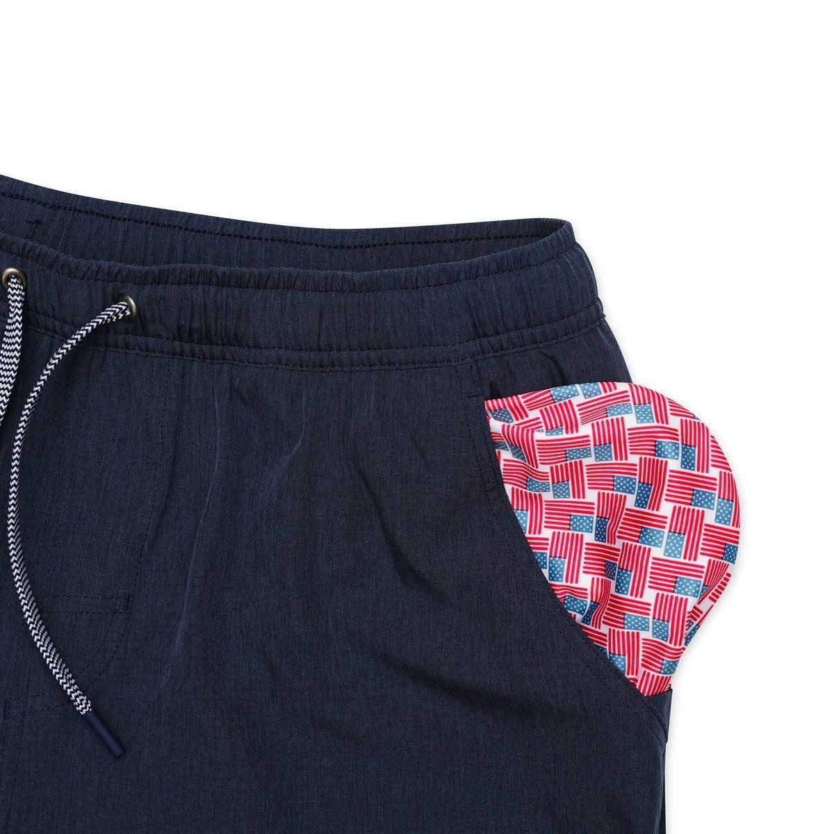 BURLEBO Athletic Short - Heather Navy - American Flag Liner