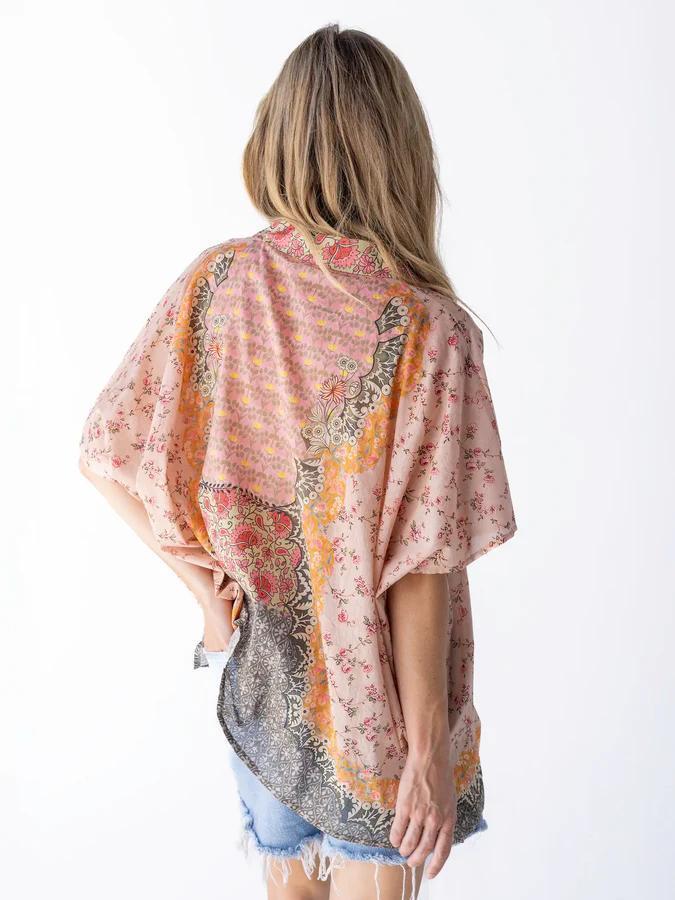 Natural Life Kelly Oversized Cotton Button Down Pink Ditsy