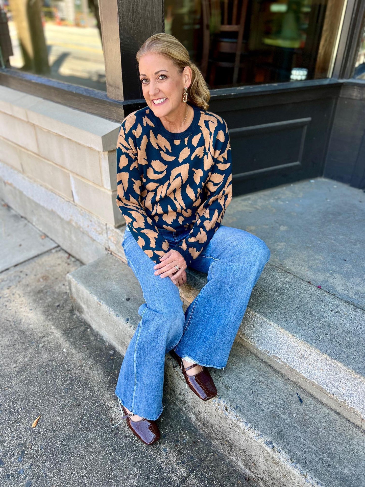 Pond Tobacco Drop Shoulder Crew Neck Sweater