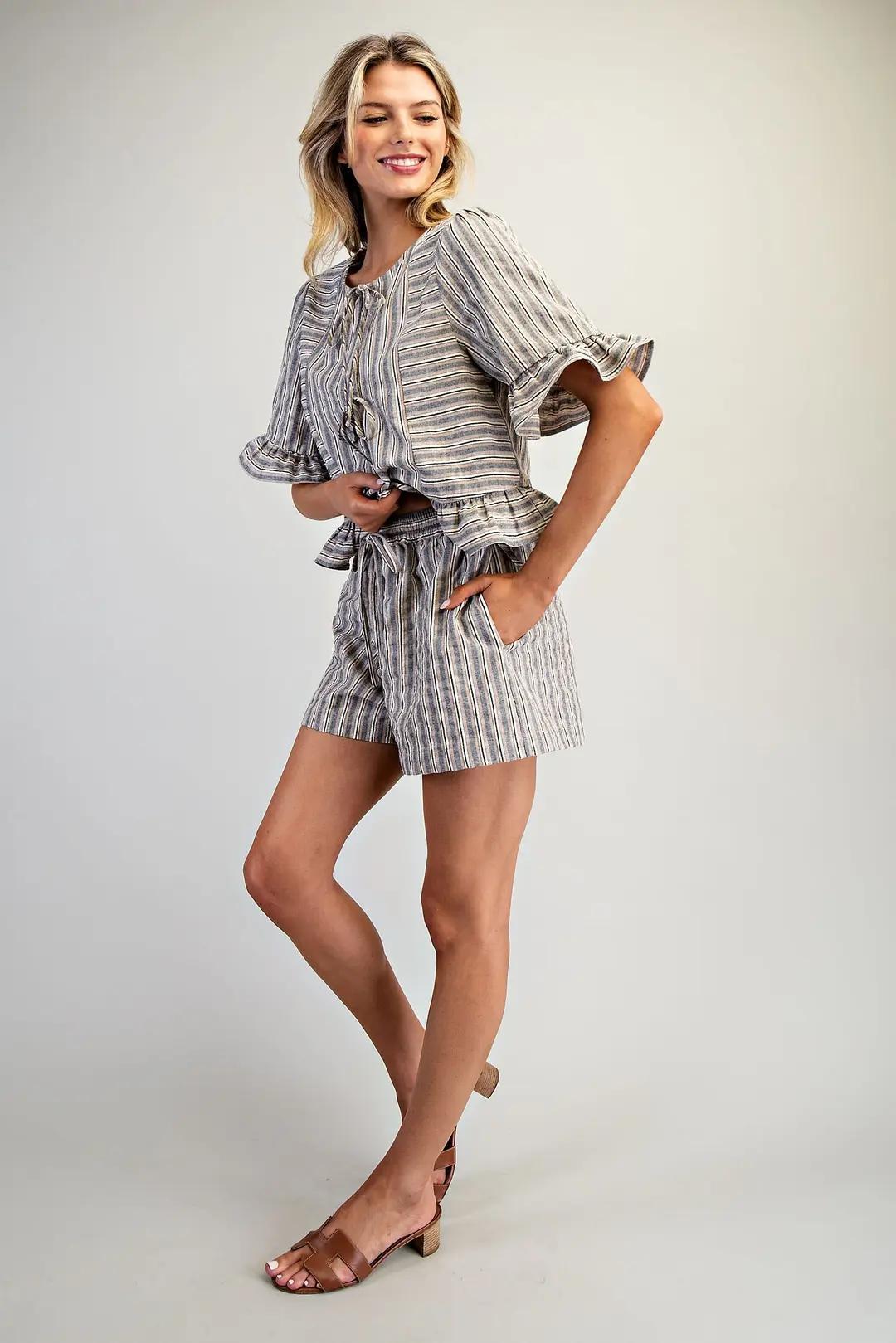 EE:SOME Striped Elastic Waist Shorts Taupe