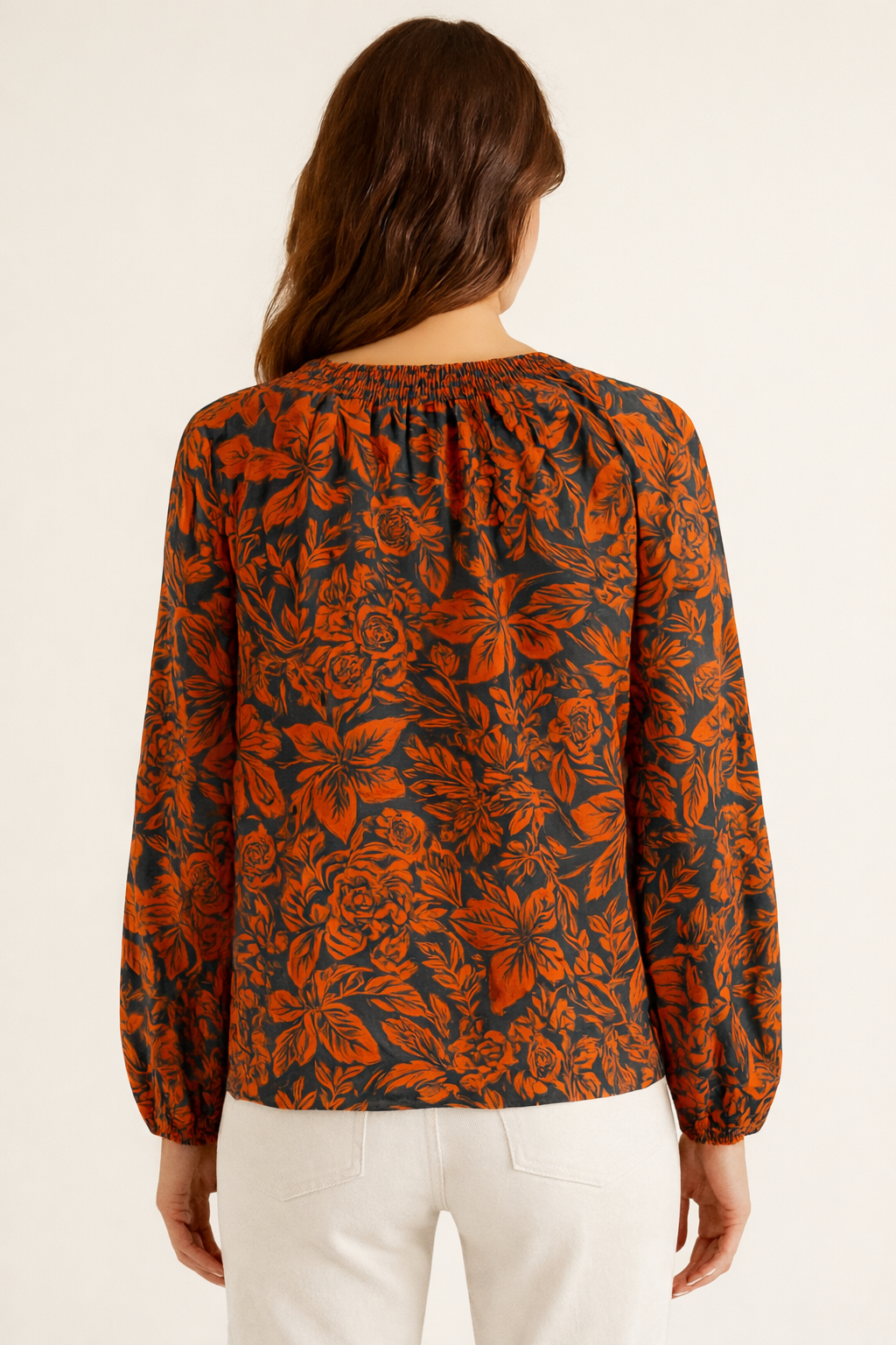 Satin Floral Tie Front Blouse