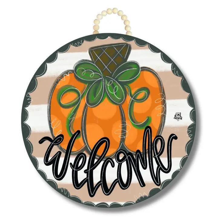 Tan Pumpkin Circle "Welcome" Hanger