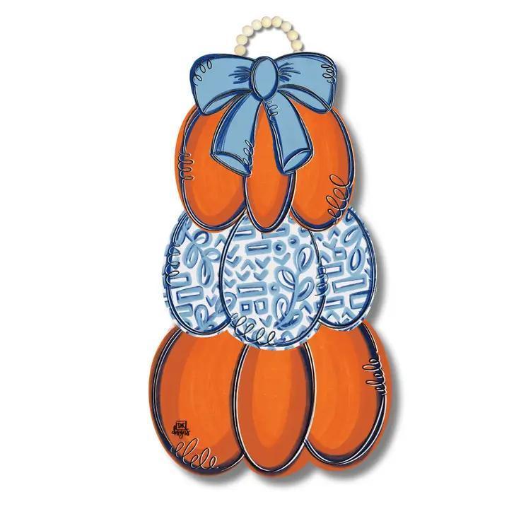 Blue and White 2026 Pumpkin Stack Door Hanger
