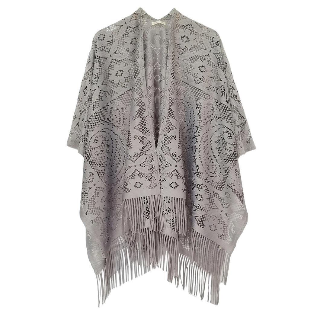 Floral Lace Kimono with Fringe