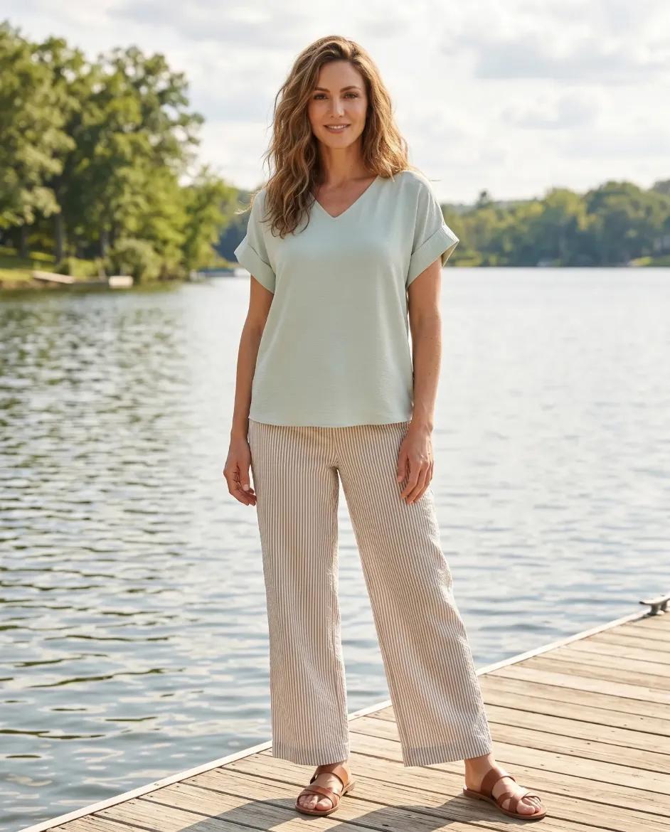 Striped Pull On Wide Leg Pant