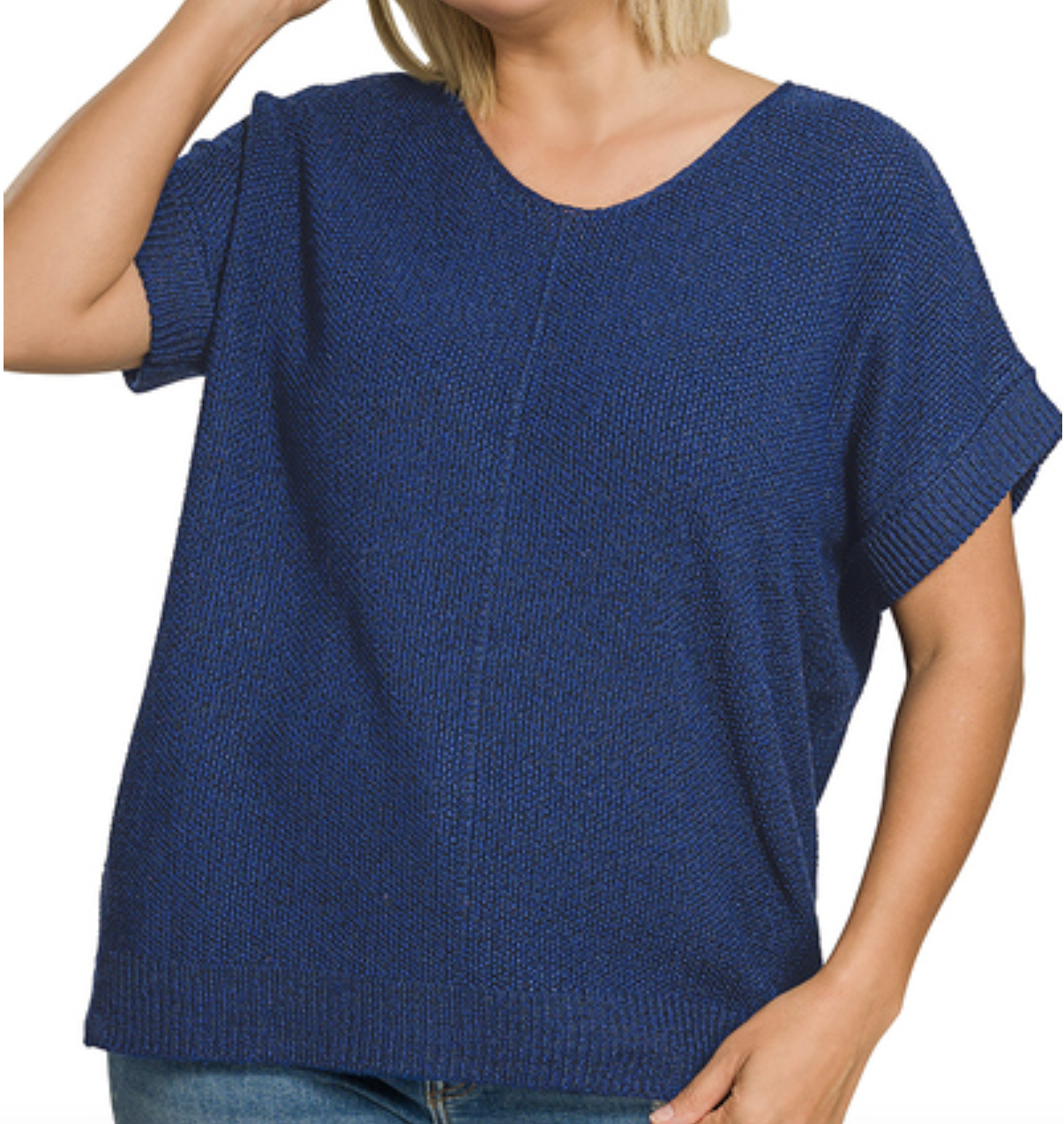 ZENANA Plus center seam short sleeve sweater