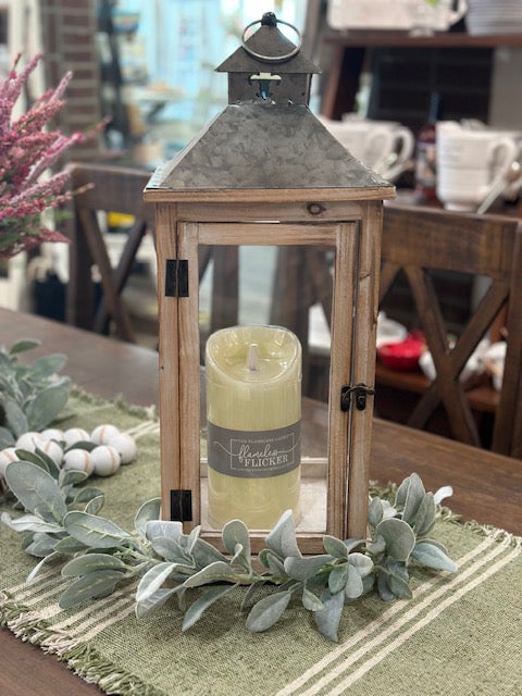 Wood Lantern with Metal Top and Hanger
