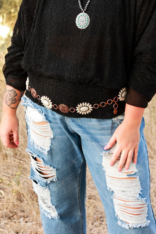 G&E Forever Chasing Cowboys Copper Cream Floral Concho Link Belt Plus