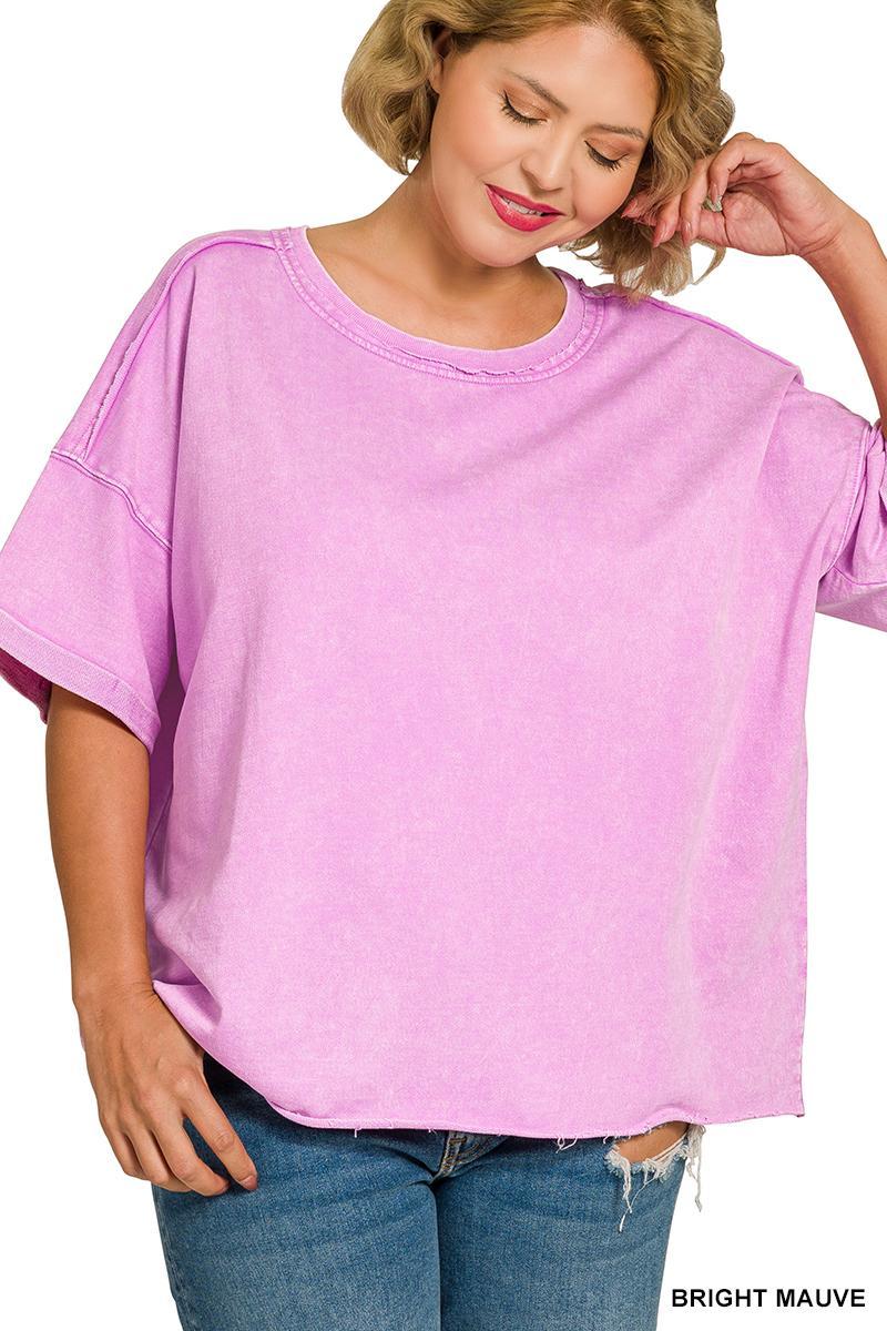 Zenana French Terry Acid Washed Tee Shirts - PLUS