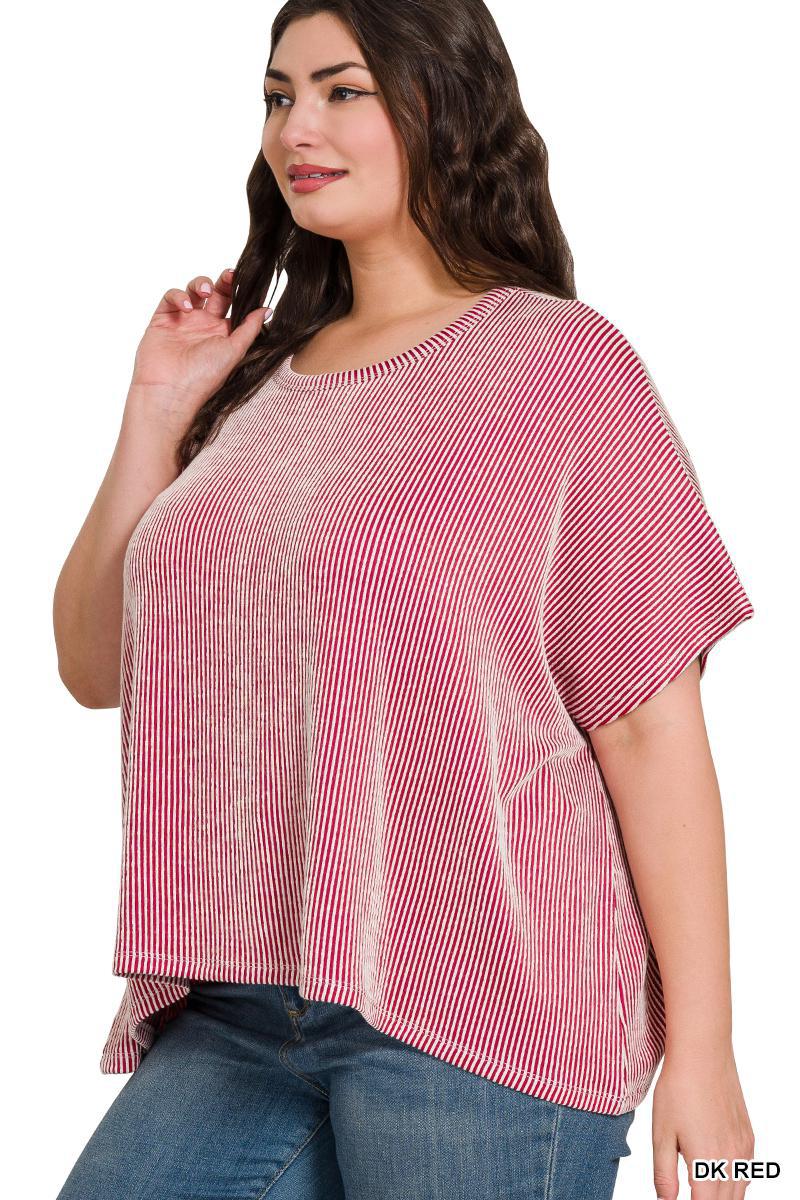 Zenana 8391A Ribbed Striped Oversized Top