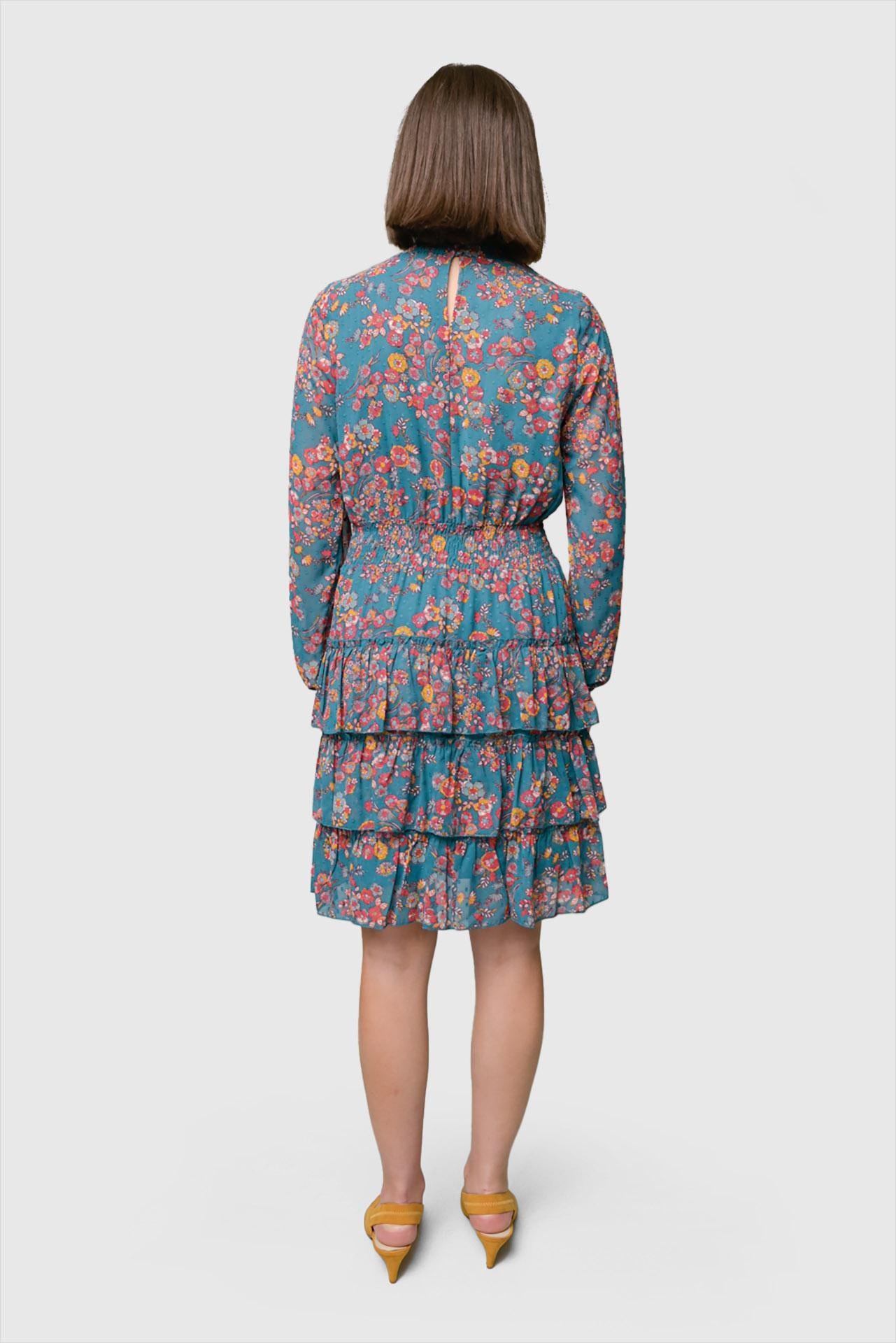 TIERED JACQUARD SMOCKED DRESS