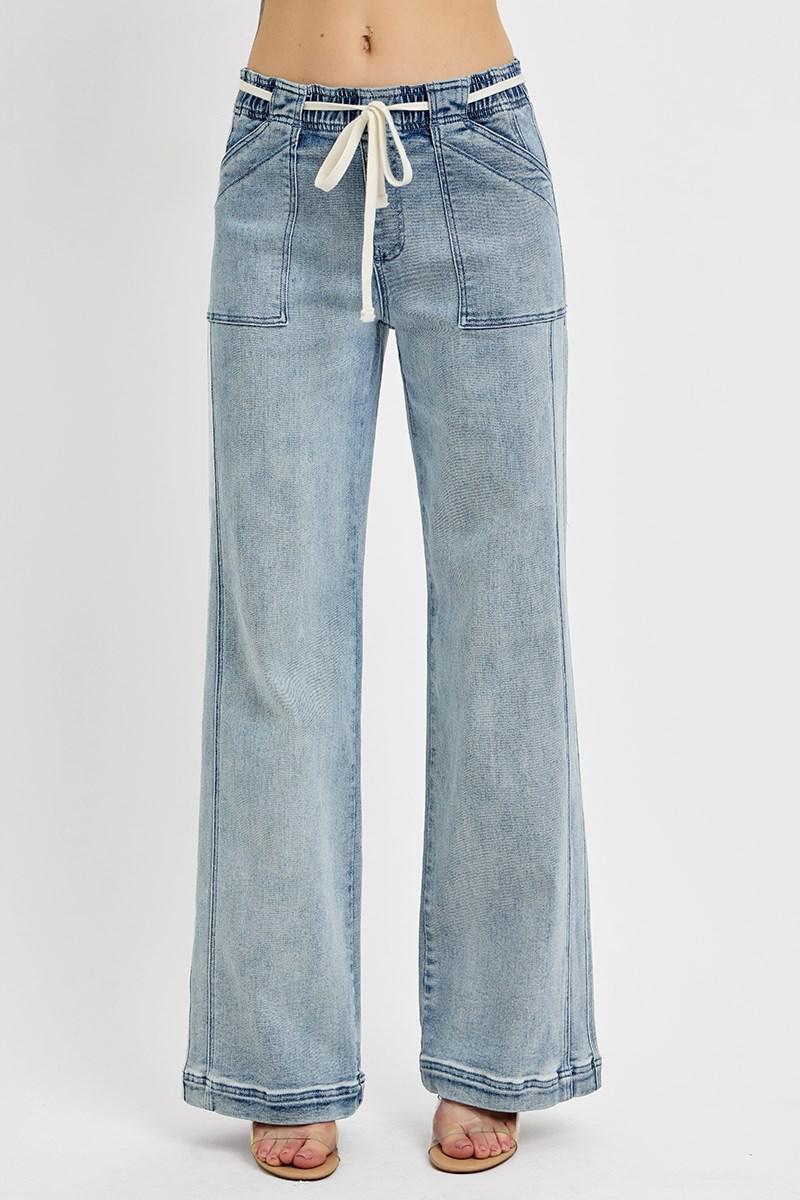 RISEN RDP5745CH HIGH RISE STRAIGHT PULL ON JEANS MEDIUM WASH
