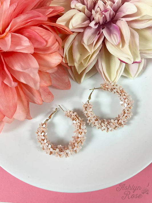 PETAL PUSHER FLORAL HOOP EARRING, BLUSH