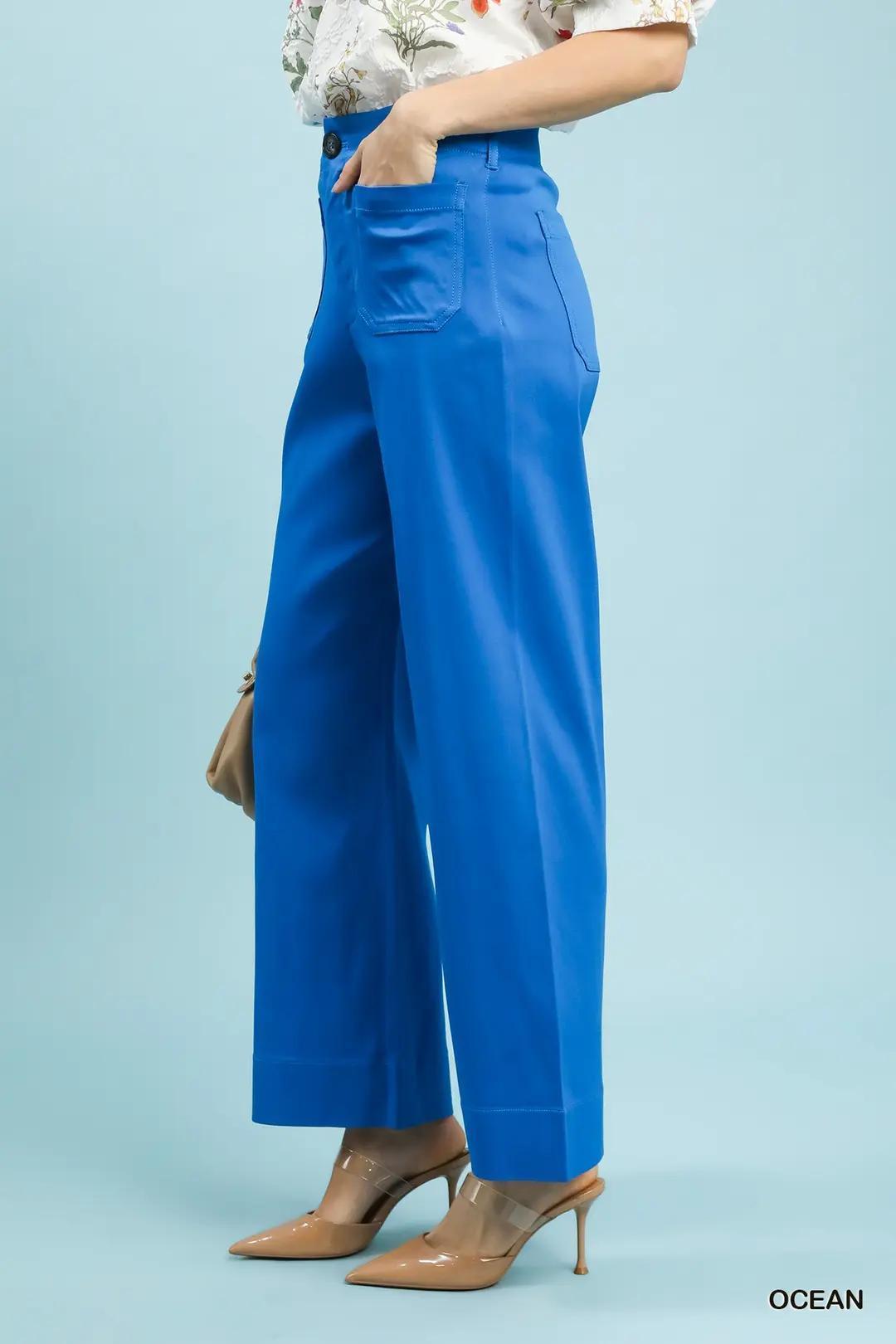 Umgee Button Stretched Pants - Ocean Blue