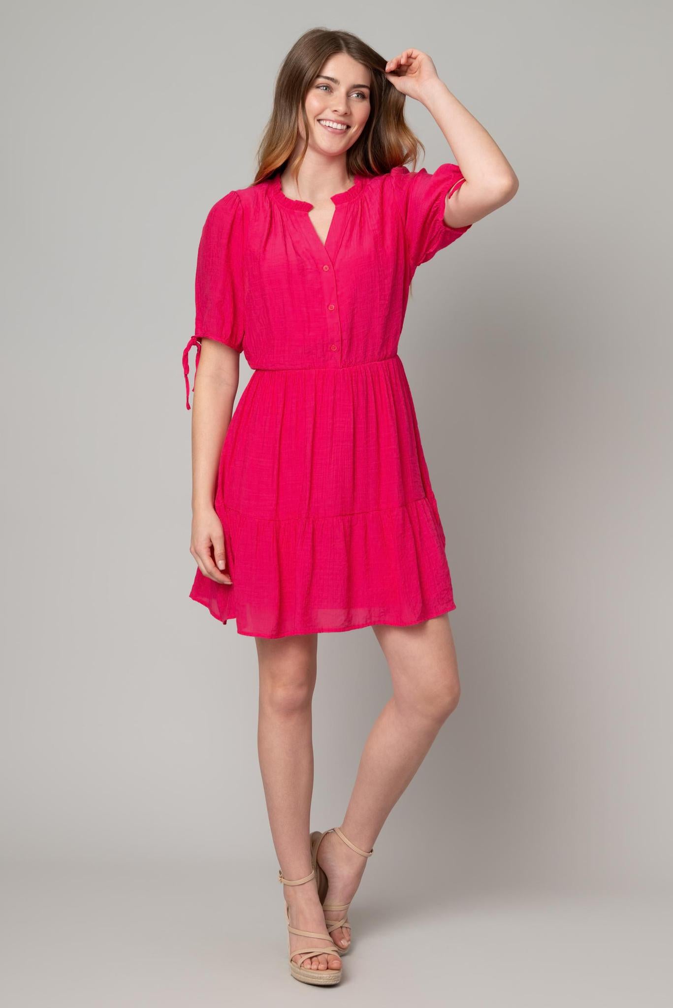 Tie Sleeve Ruffle Neck Dress