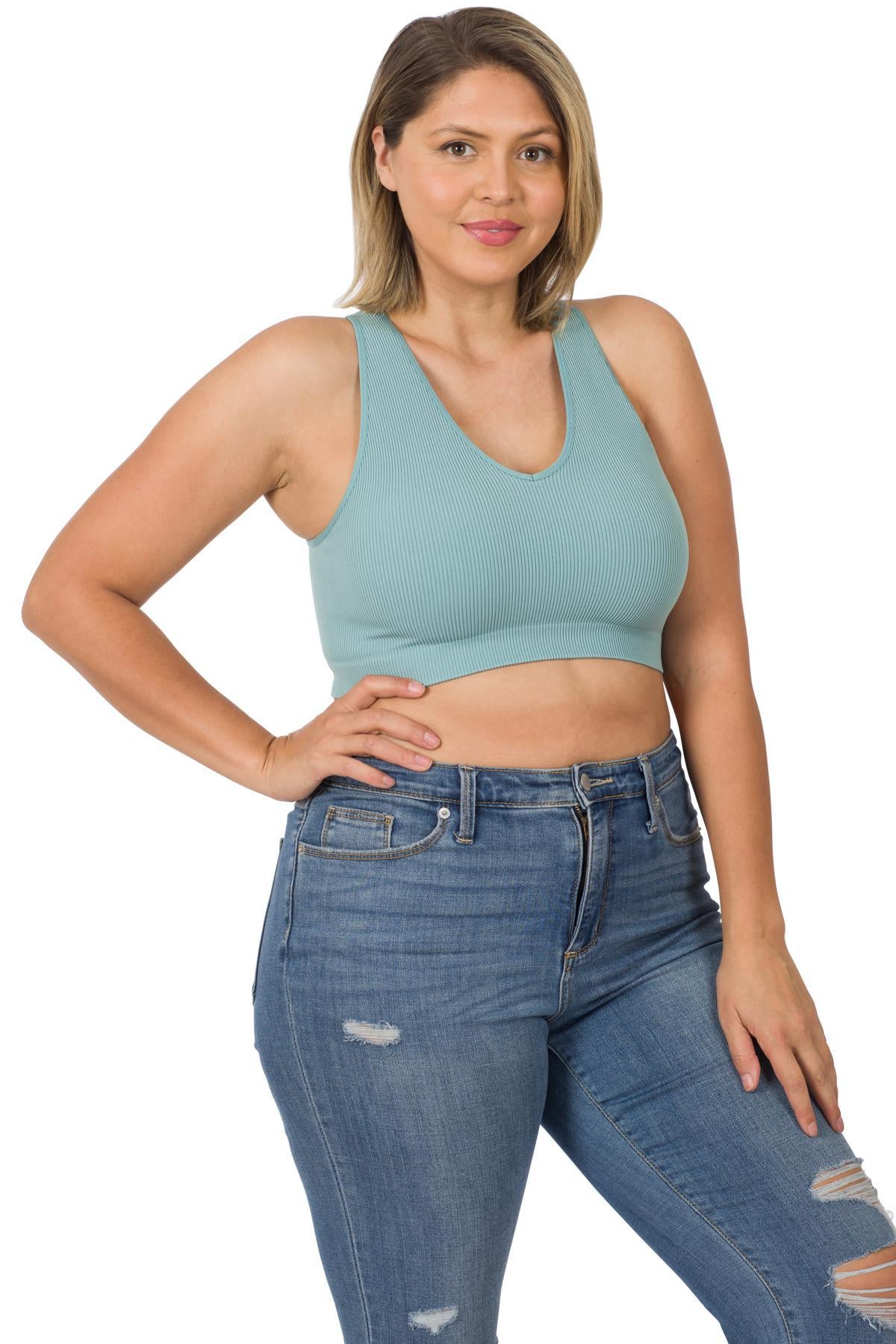 ZENANA NT-54014 CURVY SEAMLESS RIBBED CROPPED RACERBACK TANK TOP