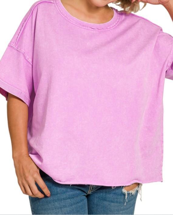 Zenana #TTW-5314A French Terry Acid Washed Tee Shirt