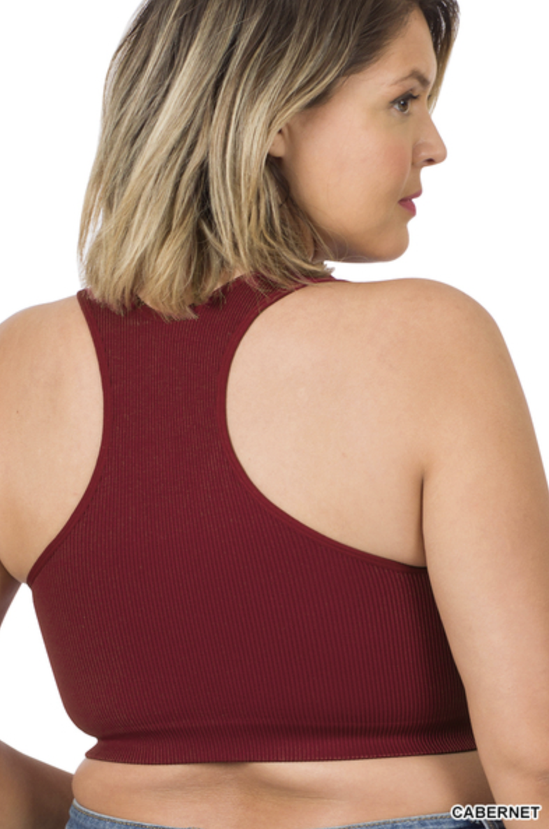 ZENANA NT-54014 CURVY SEAMLESS RIBBED CROPPED RACERBACK TANK TOP