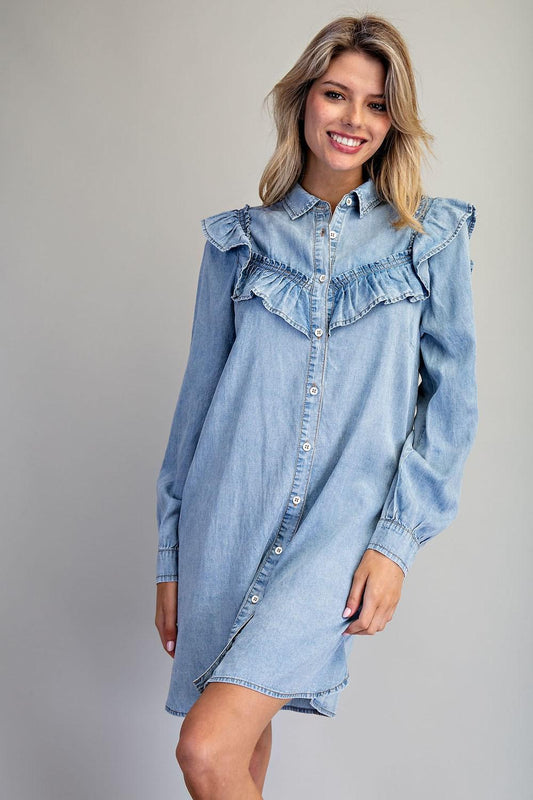 ee:some Collared Button Down Long Sleeve Mini Dress