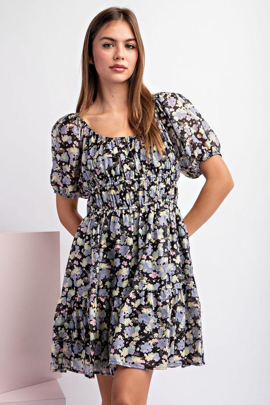 Short Sleeve Floral Print Dress DG10013