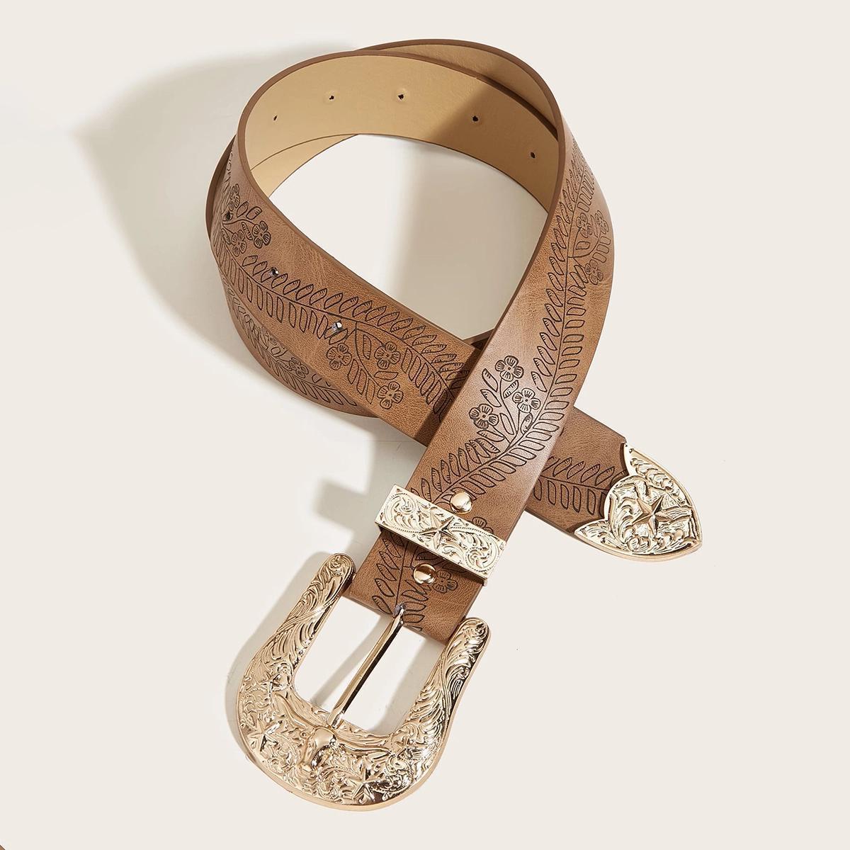 Western Style Horseshoe Print Camel Belt - Camel