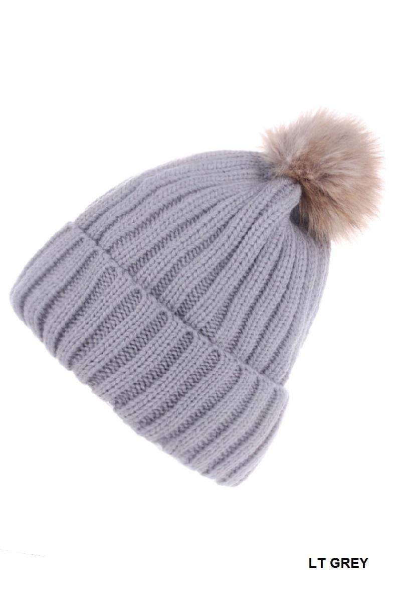 ZENANA U-796 Ribbed Knitted Pom Pom Beanie
