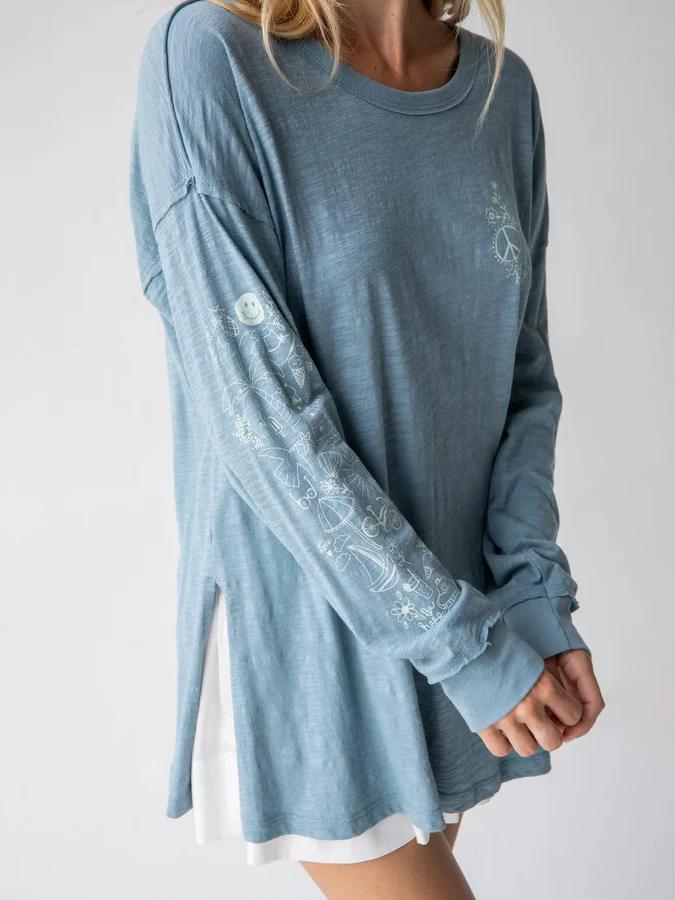 Natural Life Oversized Cotton Doodle Tee Light Blue