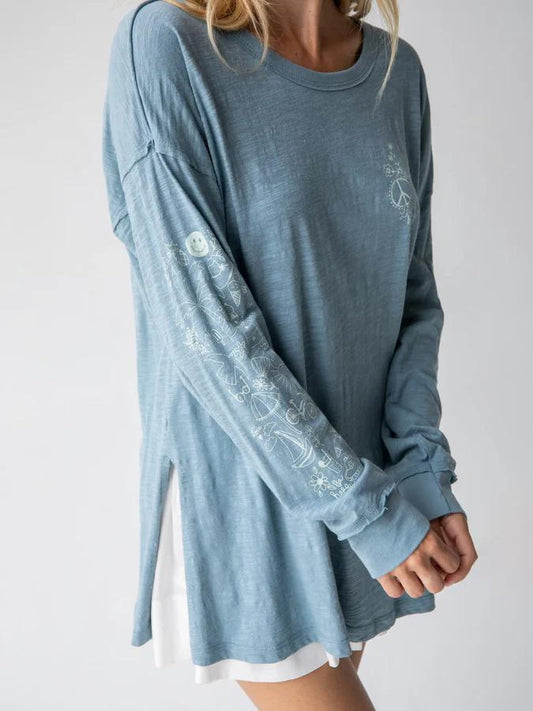 Natural Life Oversized Cotton Doodle Tee Light Blue