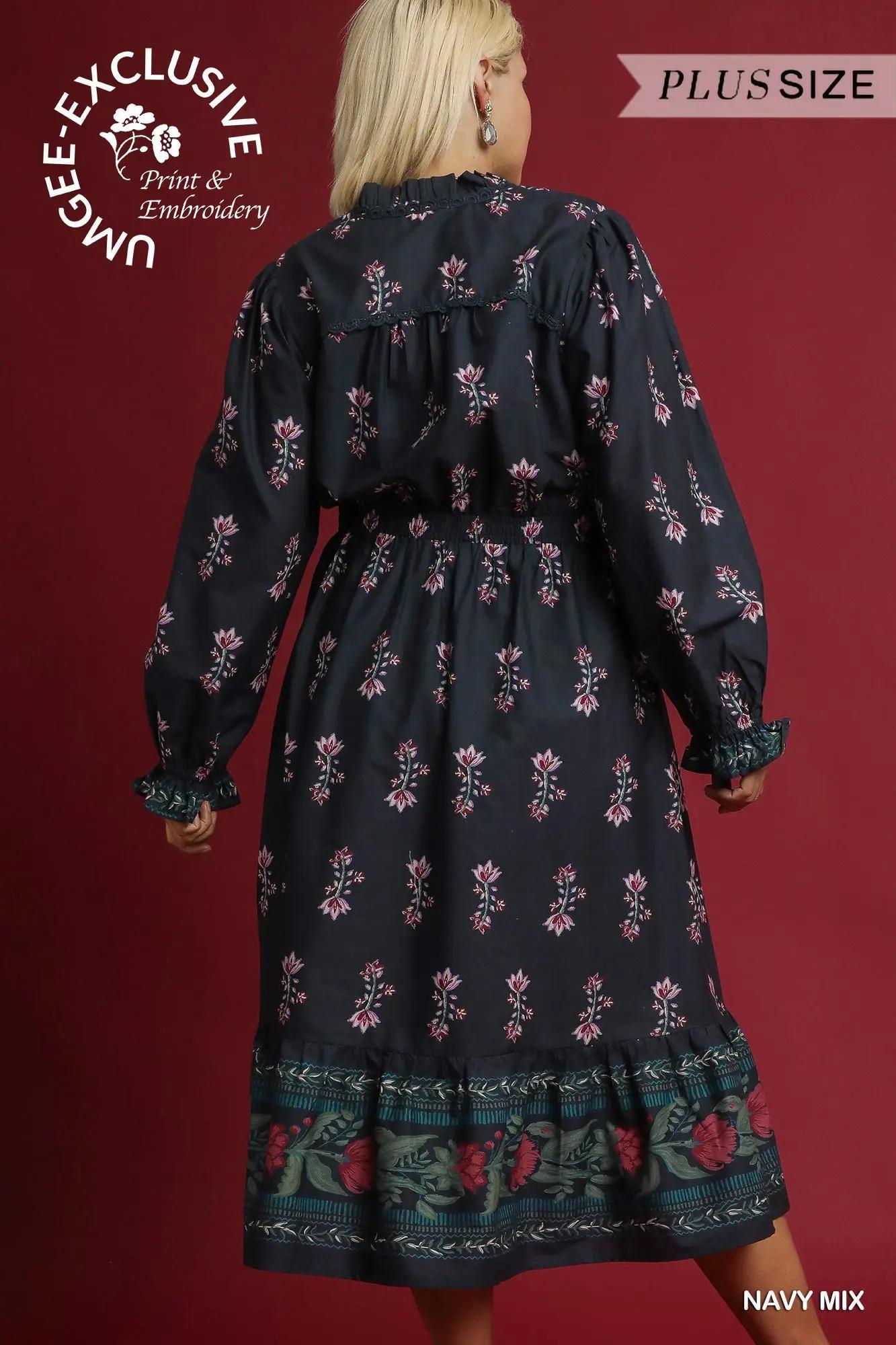UMGEE  PLUS Size Dress Navy Mix Flora Maxi Dress