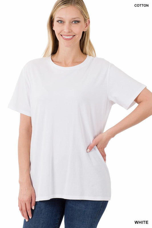 ZENANA CT-3076 Cotton Boyfriend Round Neck Tee