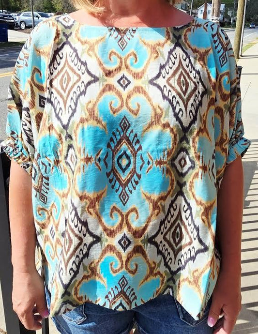 EE:SOME Ornate Printed Doman Seeve Blouse