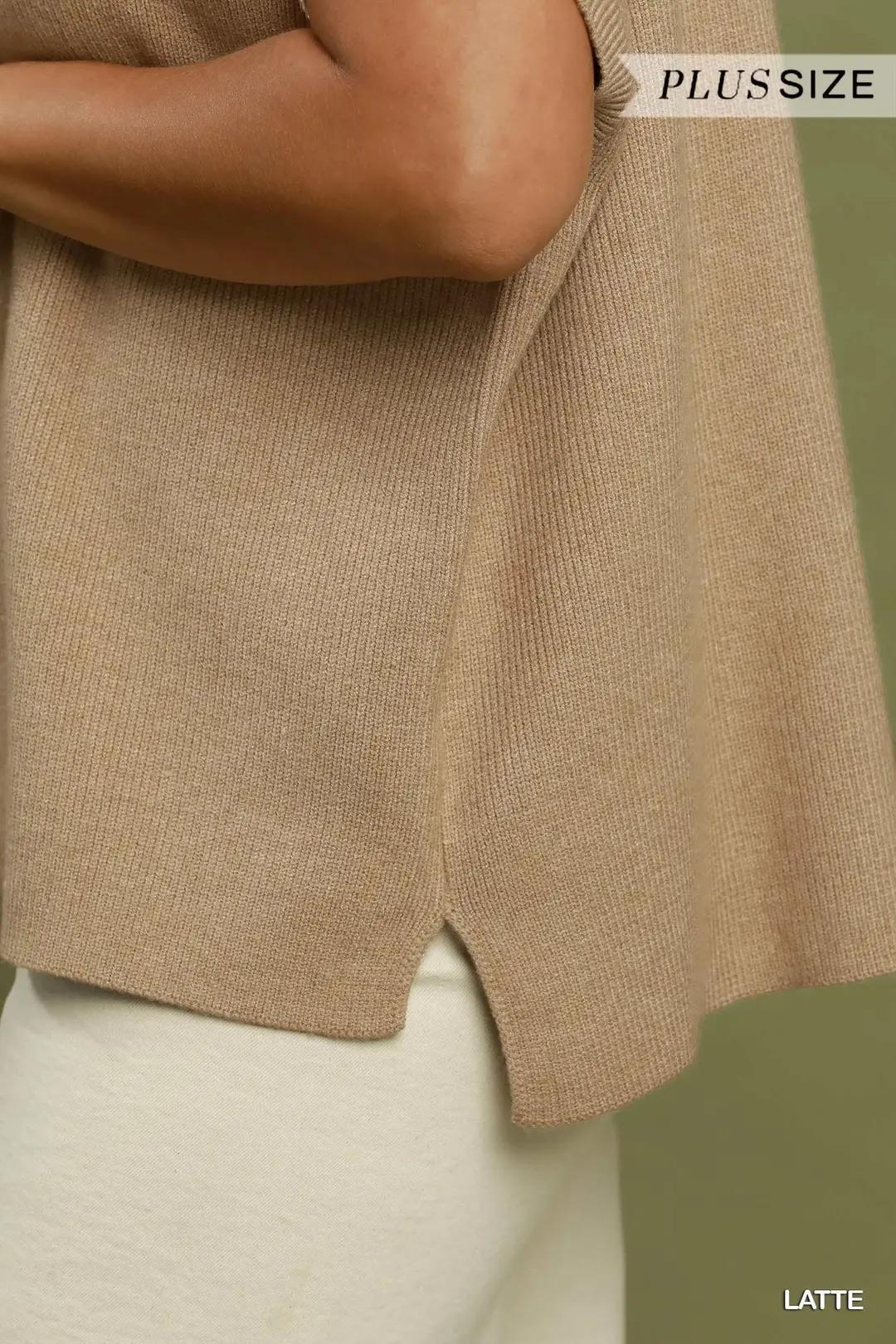 Umgee Mock Neck Short Sleeve Sweater Top - Latte