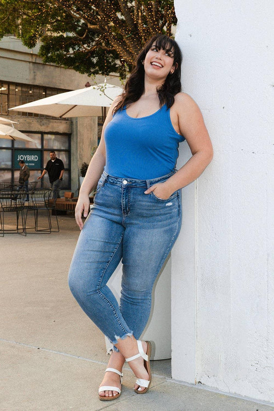 LOVERVET PLUS SIZE HIGH RISE FRAYED HEM CROP SKINNY JEANS LV1045-P