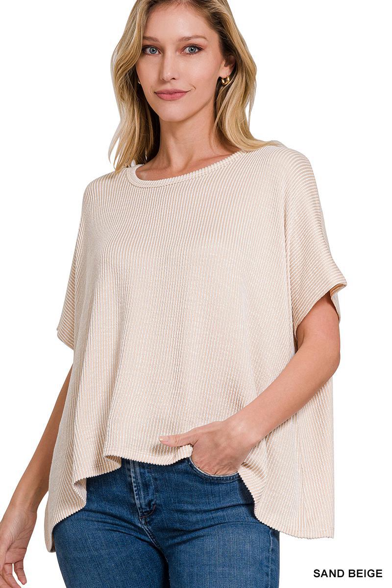 Zenana 8391A Ribbed Striped Oversized Top